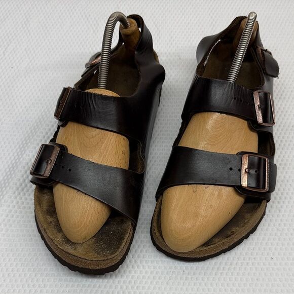 Birkenstock Milano Brown Leather Sandals with Buckles Size 11 - Picture 1 of 11